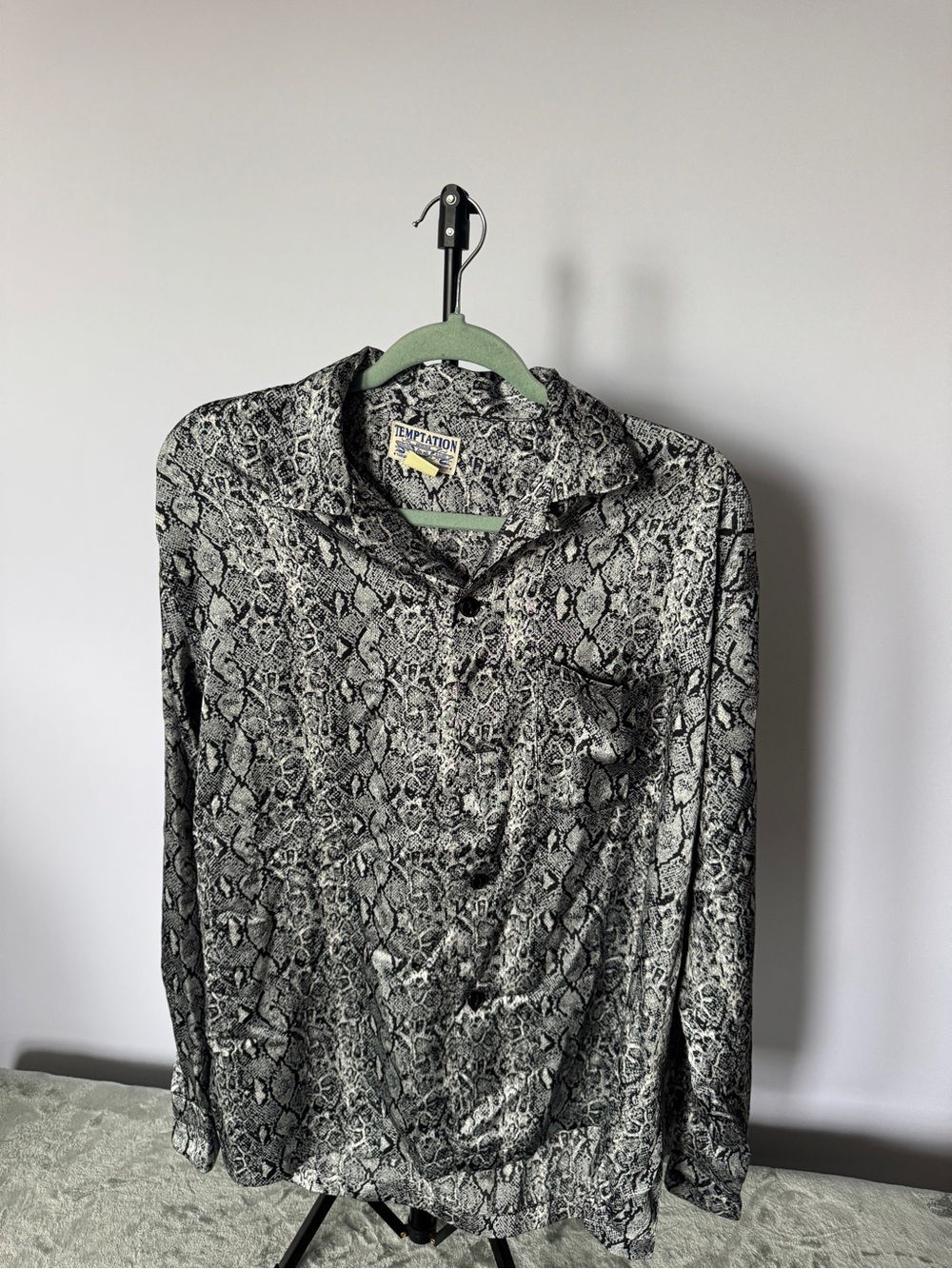 Temptation Black and White Snake Print Shirt with Logo Tag
